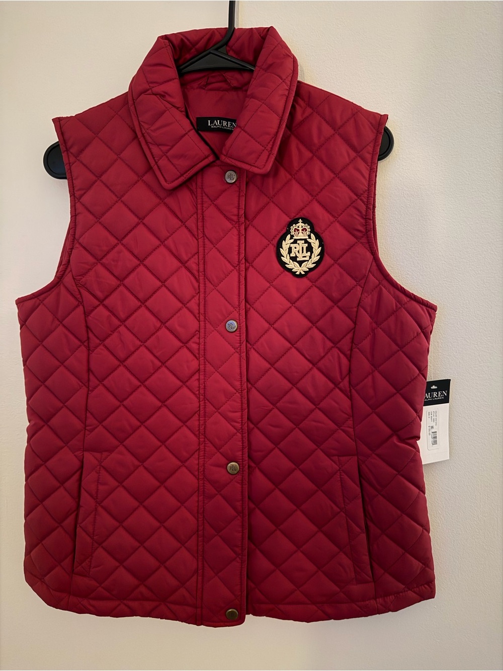 NWT Lauren Ralph Lauren Women’s Crest-Patch Diamond Quilted Vest